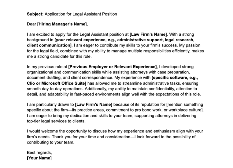 Legal assistant cover letter example 1